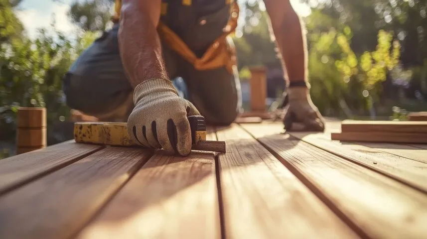 Step-by-step construction of a new deck in Toledo, showing precise site preparation and robust structural framing by TUFF Deck Builders.